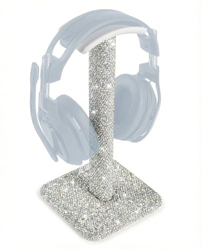 Pulchrum Silver Rhinestone Headphone Stand &ndash; Bling Crystal Headset Holder for Y2K Gaming Desk Setup &ndash; Sturdy Weighted Metal Base with Soft TPU Rest &ndash; Sparkly Luxury Gift for Women & Teen Girls (Silver)