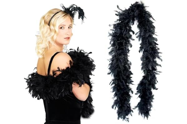 CULEO Fancy Dress Boas 2m Feather Scarf Fluffy Feather Scarf Suitable for Prom Wedding Christmas Halloween Carnival Costume Accessories (black)