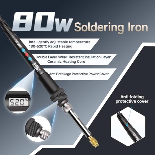 425tlg Gewindeeinsätze Lötspitzen Set, LCD Einstellbarer Temperatur Lötkolben 180-520°C mit 7 stk Lötspitzen&Soldering Tip Adapter, 415 Gewindeeinsätzen M2/M2.5/M3/M4/M5/M6/M8 für 3D Drucker