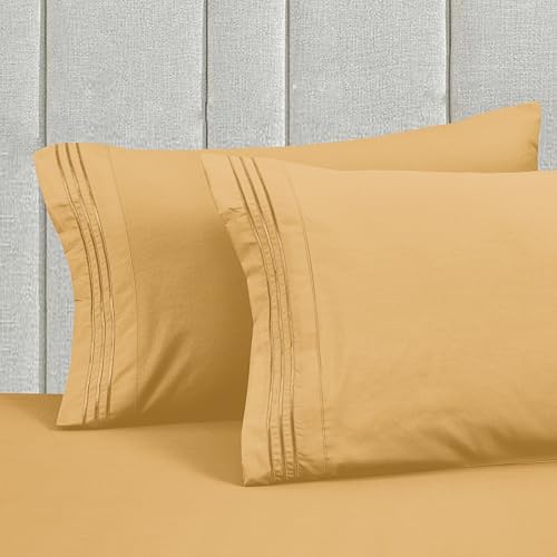 Image of Mocassi Luxury 4-Piece Sheet Set, Ultra Soft 1800 Premium Hotel Quality Microfiber Sheet Set, Fits Mattresses Up to 18 to 24 Inches Extra Deep Pocket - Breathable and Secure Fit, Twin, Gold