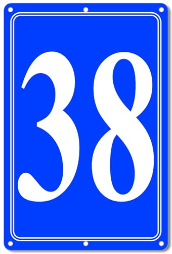 Image of Premium Aluminum Number Signs 38, Metal 12 inch X 8 inch Blue Numbered Signs Outdoor for Parking Lots, Floor, Dock, Court, Aisle, Field, High Visibility, No Fade, Weather-resistant
