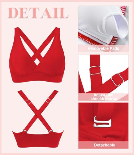 Image of Women's Sporty Adjustable Wide Straps Bikini Top Large Bust Criss Cross Back Supportive Swimsuit Tops Only