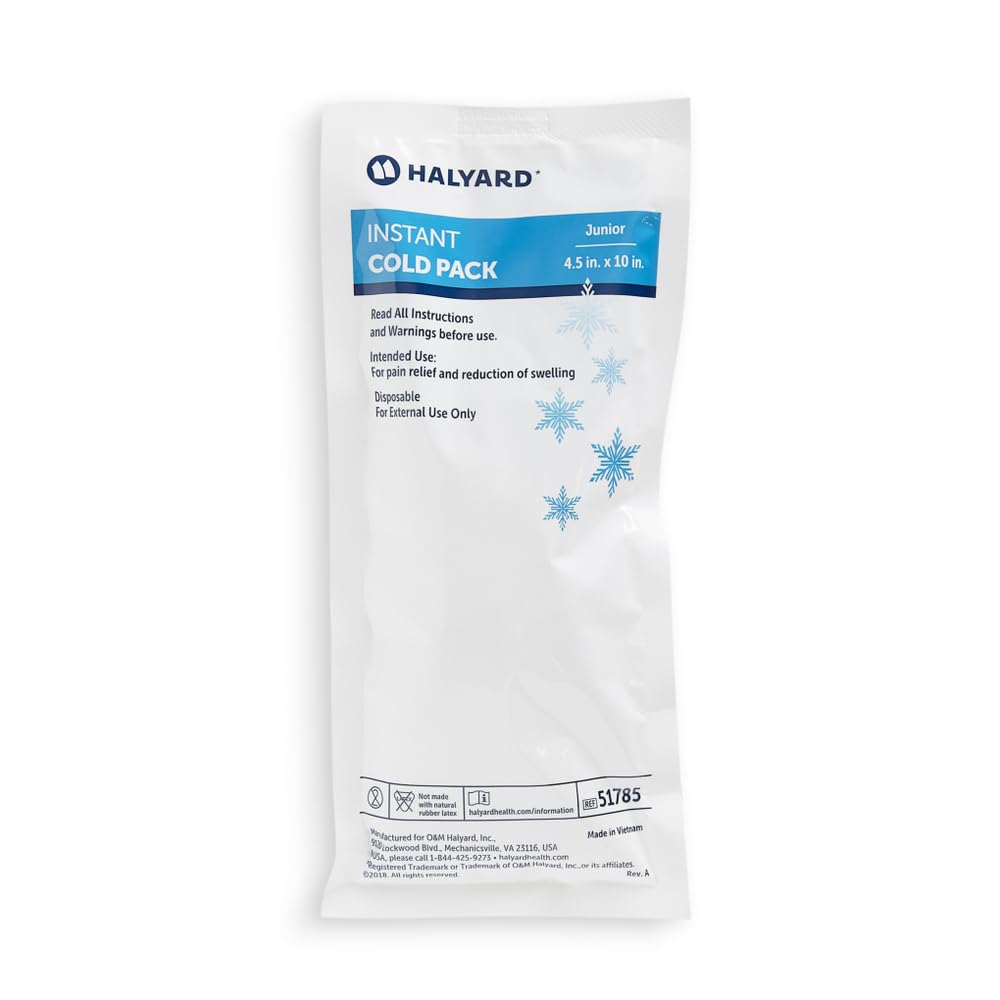 HALYARD Instant Cold Pack Disposable Cold Compress Ice Packs for Swelling Injuries Toothaches Sprains Strains 4.5 x 10 Inches, 24 Packs Per Case -