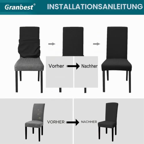 Granbest Hohe Dehnung Stuhlhussen, Universelle Passform Jacquard Esszimmerstühle Bezüge, Abnehmbare Stuhl Protektors für Esszimmer, Küche… – Ansicht 6