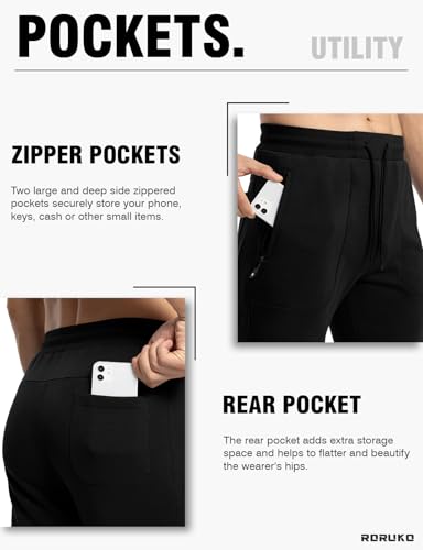 Image of Rdruko Men's Fleece Joggers Pants Winter Warm Sweatpants with Zipper Pockets Athletic Running Gym Workout