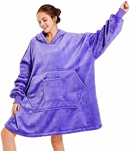 Blanket Hoodie Sweatshirt, Wearable Blanket Oversized Sherpa with Sleeves and Giant Pocket, Cozy Hoodie Warm for Adult Kids