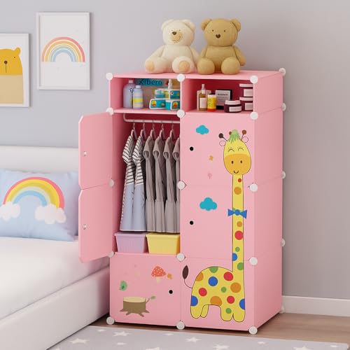 Image of Sunderlook Plastic Wardrobe for Kids Clothes - Collapsible Wardrobe, Easy to Use Anti-Skid & Non-Slip Effective Professional Foldable Plastic Cupboard for Kids, Home (Pink-R4, 8 Door)