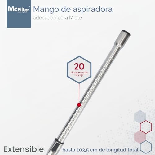 Miniatura 6 de Mcfilter Tubo Telescópico Adecuado Para Aspiradoras Miele S8340, S8360 Powerline, S8730, Tubo De Aspiradora Con Conexión Ø 35 Mm, Aprox. 61-103 Cm