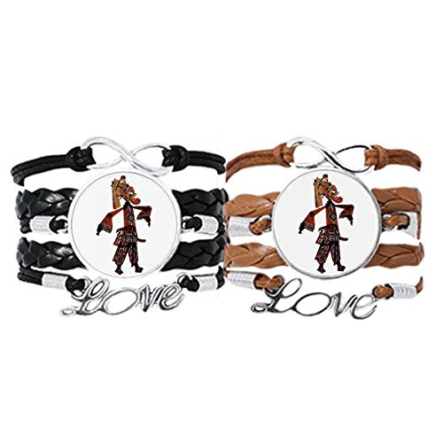 Bracelet opéra chinois en cuir noir et corde tresse pour couple
