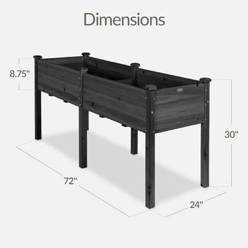 Image of Best Choice Products 72x24x30in Raised Garden Bed, Elevated Wood Planter Box Stand for Backyard, Patio, Balcony w /Divider Panel, 6 Legs, 300lb Capacity - Black
