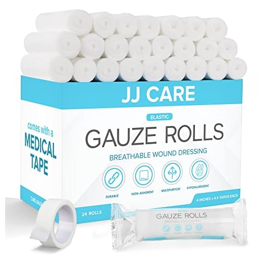 JJ CARE Gauze Rolls Pack of 24, Individually Wrapped Gauze Bandage Roll, with Bonus Medical Tape, 4 inches x 4.1 Yards Rolled Gauze, Latex Free & Stretchable Gauze Rolls