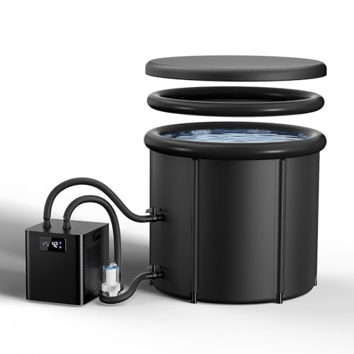1/3HP Ice Bath Water Chiller & 100 Gallon Portable Cold Plunge Tub with Water Chiller, External Filter Pump, Round XL Ice Pod with Lid for Athletic Recovery and Outdoor Home Wellness