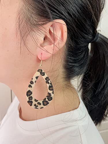 Leopard Print Earrings for Women Cheetah Genuine Leather Lightweight Jewelry Teardrop Dangle Earrings3
