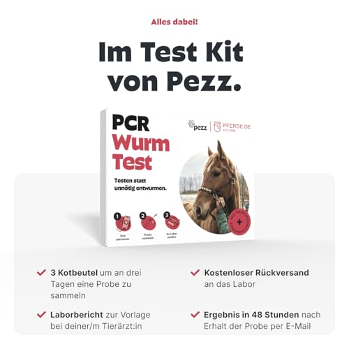 PEZZ PCR Wurmtest für Pferde | 11 häufigsten Würmer & Parasiten | Giardien, Bandwürmer, Spulwürmer, Strongyliden etc. + McMaster-Eizählung | Befund inkl. CT-Wert per E-Mail | gratis Labor-Versand