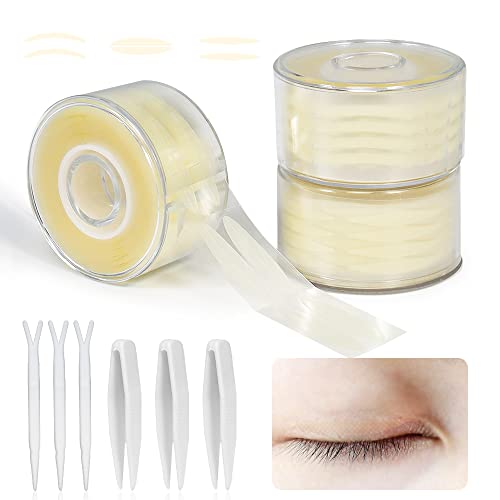 1800 Pieces Double Eyelid Tape, 3 Rolls Breathable Eyelid Tape Invisible Lids by Design Eyelid Strips Eyelid Double Eyelid Stickers Eye Lid Lifters Tape Eye Decorations with 3 Fork Rods and 3 Tweezers