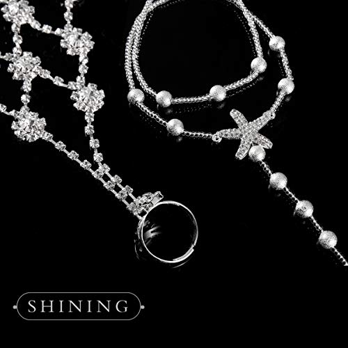 2 Pairs Barefoot Sandals- Beach Anklet Chain With Starfish For Women Lady's Beach Wedding Foot Jewelry Party Accessories (Rhinestone+Seastar) #TOP4
