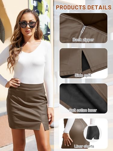 Image of We1Fit Womens Fuax Leather Skirt High Waisted Bodycon Pencil Mini Skirts with Shorts