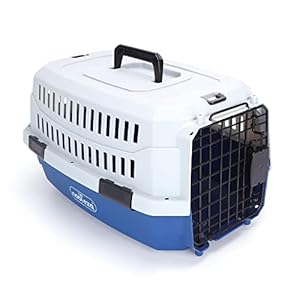 Nobleza – Transportin Gato Perro Pequeño, Transportin para Gatos Perro Portátil y Transpirable, Mascotas Perros Gatos Accesorios, Transportín de Plástico, 47x31x26 CM, Azul & Gris