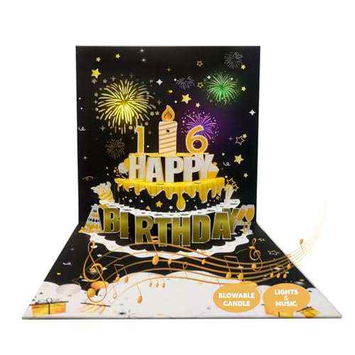 Carte d'anniversaire pop-up 3D musicale avec lumières LED et enveloppe pour homme et femme