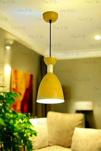Image of Prop It Up Modern Pendant Light, Bell-Shaped Yellow Shade, Adjustable Height, Ceiling Mount, Without Bulb