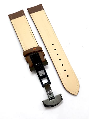 Image of 18mm 19mm 20mm 21mm 22mm 23mm 24mm Genuine Leather Butterfly Deployment Clasp Buckle Watch Band Strap Black Dark Brown TAN Blue Rose Black Gold White