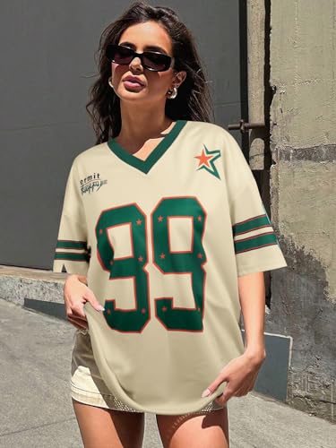 Oversized Y2k Jersey Shirts for Women V Neck Number Graphic Tees Streetwear Short Sleeves Top Vintage Fashion Clothing3