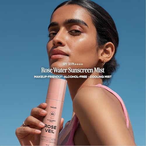 Image of Solved Labs Rose Veil Sunscreen Spray /Mist (Pack of 2) | SPF50 PA++++ | Rose Water & PDRN , Niacinamide & Brightening Peptides | Lightweight UV Protection Spray Sunscreen | For All Skin Types | 100ml each