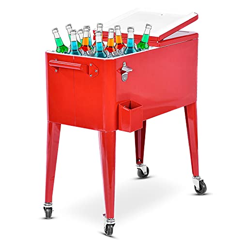 COSTWAY 76L Carrito Nevera con Ruedas, Carro de Bebidas Refrigerado Portátil con Abrebotellas y 2 Compartimentos, hasta 72 Horas, 40 x 79 x 87 cm, para Patio Fiesta Terraza
