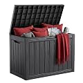 55 Gallon Outdoor Storage Box Waterproof, Small Resin Deck Box with Lockable Lid, UV-Resistant and Weatherproof Outside Storage Bin for Patio Cushions, Garden Tool, Pool Accessories, Furniture, Pillow