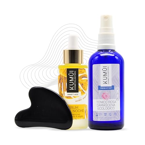 Pack Regalo Yoga Facial y Bienestar Interior - Masajeador facial gua sha piedra natural - Serum antiedad cara en aceite para masaje con aromaterapia - Tonico facial agua de rosas - Set 3 productos