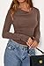 PRETTYGARDEN Women's Long Sleeve Cowl Neck Ribbed Knit Fall Shirts Slim Fit Ruched Going Out Crop Tops Basic T-Shirts(Brown,Small)