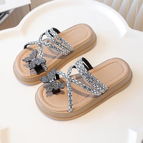 Toddler Girls Butterfly Rhinestone Shiny Slide Sandals Kids Strappy Slip On Soft Flat Bowknot Little Girls Sandals2