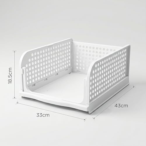 Image of VERAT 4 Pieces Storage and Organisers /Wardrobe Organizer Storage /Plastic Wardrobe /Cloth Adjustable for Foldable /Clothes Organizer Foldable Shirt /Almirah /Cupboard /Cupboard Stackbale Clothes(White)