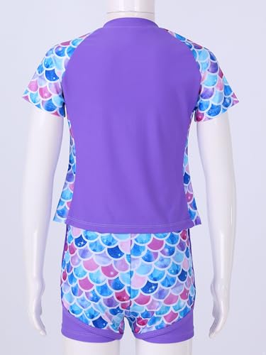 Moily Little/Big Girls Floral Rash Guard Tankini Set Zipper Swim Shirt Top with Shorts Sun Protection Swimsuit4