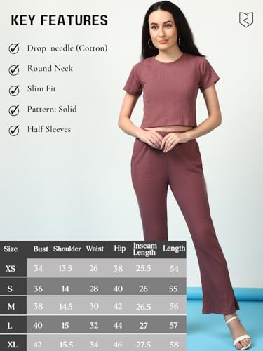 Image of Rigo Cotton Solid Co-ord Set for Women | Round Neck, Slim Fit Tracksuit Co-ords Set for Women | Two Piece Co ord Set | Casual Wear, Beach Wear, Vacation Wear Outfit for Women