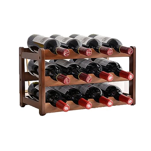 ROSEBEAR 12 Bottle Wooden Wine Rack, 3 Tier Free Standing Wine Storage Holder, Wine Bottle Storage Shelf Wine Racks Countertop for Home Decorations Wine Display