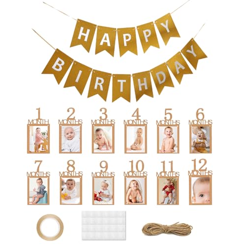 Luckwaii Guirnalda Fotos 12 Meses Bebe Guirnalda Happy Birthday, Guirnalda de 1 a 12 Meses Corona Cumpleaños 1 Año, Feliz Cumpleaños Decoracion Pancarta Fiesta Cumple Mes Regalo Recuerdo