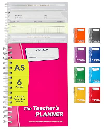 Educational Planning Books - The Teachers Planner 2026-2027 for Secondary School – A5 – Six Period Day – Page-a-Day & Undated – Dedicated Pages for Year Planning, Exams, Marking & more (TP9-Pink)