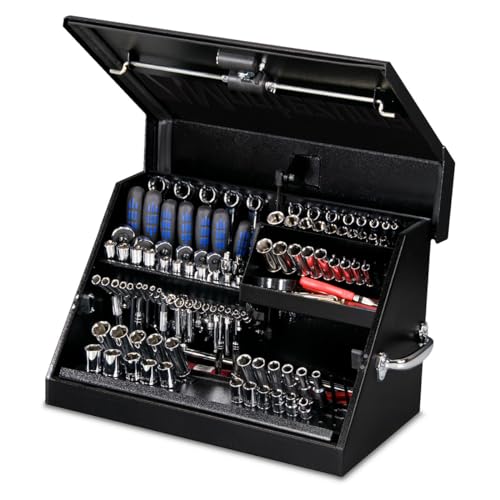 Montezuma SM200B 22.5-Inch Portable TRIANGLE Toolbox Heavy-Duty Steel Construction Metric and SAE Storage Chest Weather-Resistant Toolbox Lock and Latching System