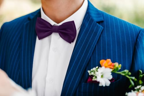 Image of HISDERN Bow Ties for Men Solid Color Pre-Tie Bow Tie and Pocket Square Set Classic Formal Tuxedo Bowties for Wedding Party