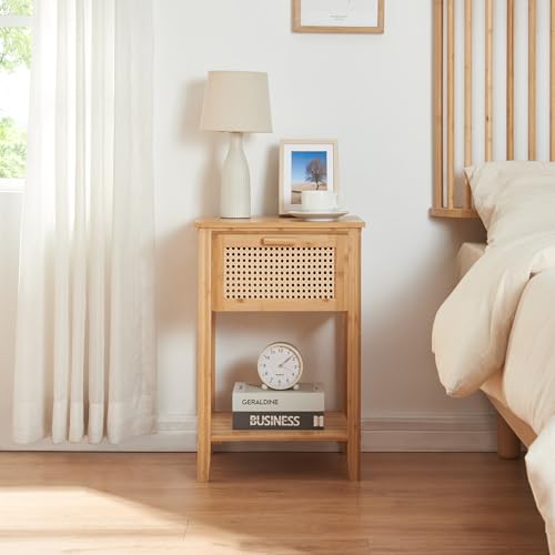 Espace de rangement bambou pour table de chevet aspect rotin - 4