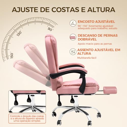 Cadeira de escritório presidente, cadeira de home office com apoio para os pés e encosto ajustável(R