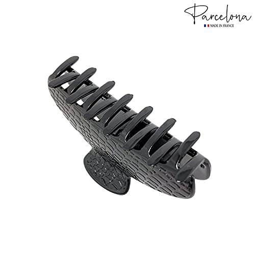 Parcelona France Croco Black Medium 3 1/2 inch Covered Spring Celluloid Acetate No Slip Grip Jaw Hair Claw Clip for Women and Girls, Made in France miniatura 4