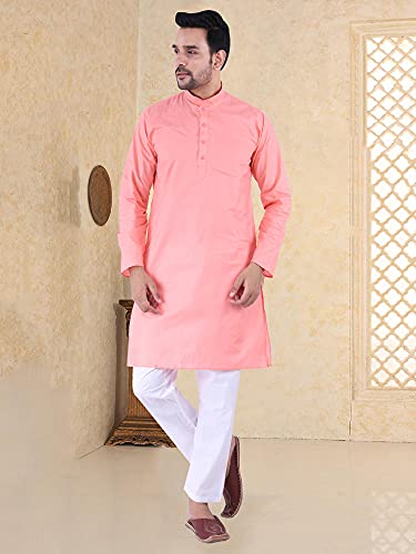 Image of HUZUR Kurta Pyjama For Men's Cotton Casual Wear Long Straight Men's Kurta Set