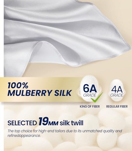 Image of Selected Hanky 100% Pure Silk Pocket Square for Men | 100% Mulberry Silk with hand-rolled edges; pairs with a suit, blazer, or tuxedo for weddings, formal events, and daily wear.