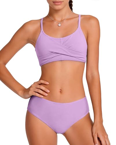 Image of Zando Girls Swimsuit Two Piece - Adjustable Strap Bathing Suit Solid Color Bikini Sets for Teens Girl Beach Swimwear