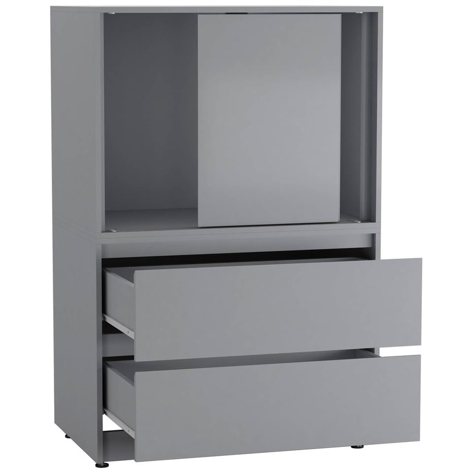 URBNLIVING Modern 2 Door 2 Drawer Storage Cabinet Unit - Sliding Door Cupboard with Drawers, Space‑Saving, Ideas for Home Office, Living Room, Bedroom, Hallway Organization, Freestanding