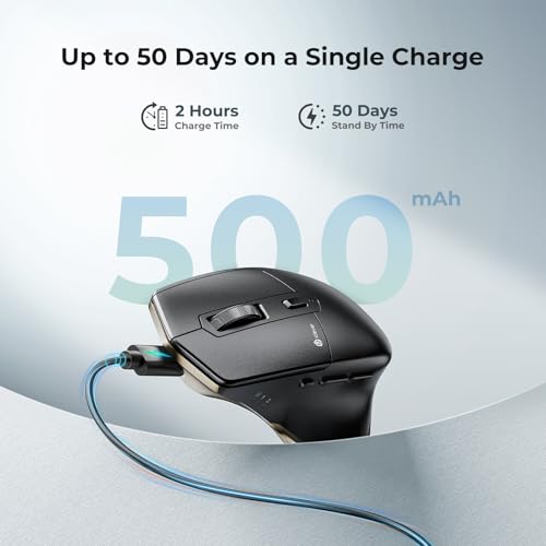 iClever Bluetooth Maus, Rechargeable Ergonomiche Maus Kabellose Mouse, Wiederaufladbarer Akku, Multi-Device, 800/1200 / 1600/2000 / 2400 DPI,7 Buttons for PC/Laptop/Tablet/MacBook, Schwarz – Bild 5
