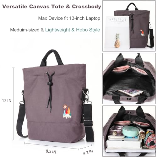 Image of Women Canvas Tote Handbags Casual Shoulder Work Bag Crossbody Bag with Sunshine Embroidery