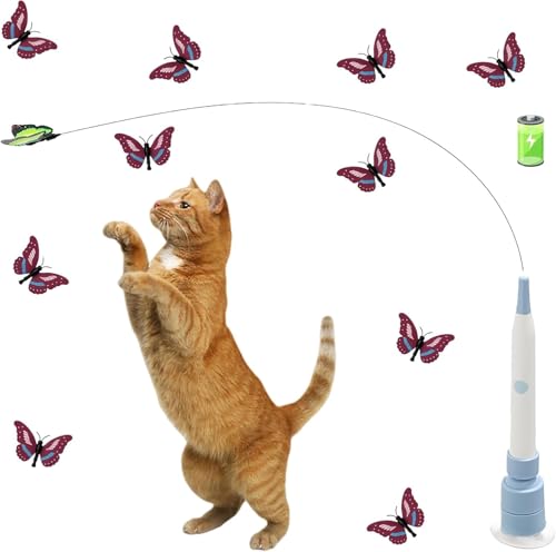 Katzenspielzeug Elektrisch Schmetterling, Katzen Spielzeug Selbstbeschäftigung, Katzenspielzeug für Aktive Katzen, mit Saugnap 360° Drehbarem Schmetterling für Drinnen & Draußen